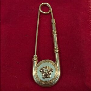 Gold Versace Safety Pin Brooch